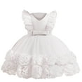 thumbnail image 1 of Formal Dresses for Girls 4T Flutter Sleeve Floral Tulle Tutu Dress Pageant Wedding Birthday Party Clothes, White, 2-3 Years, 1 of 7