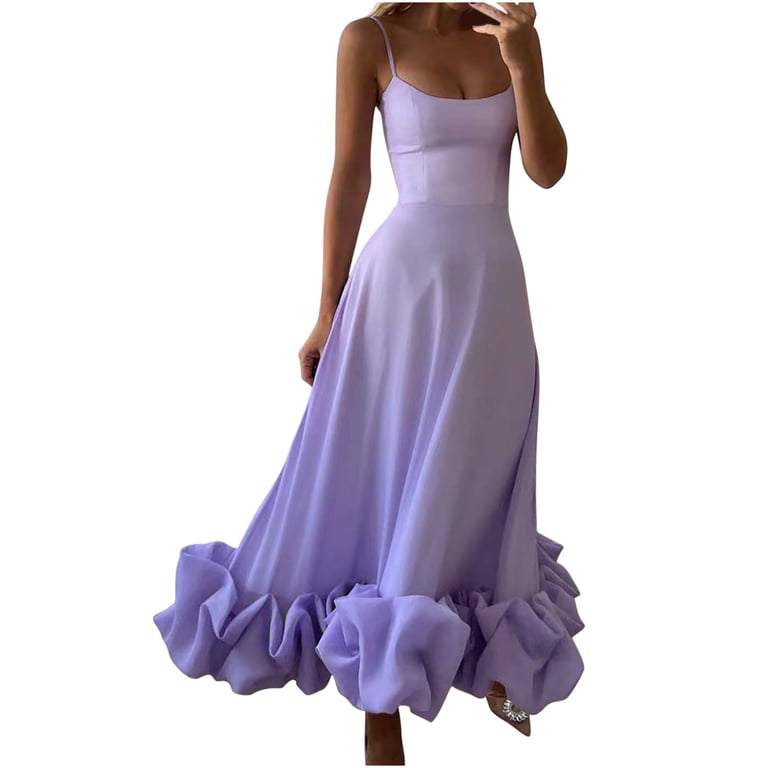ShomPort Formal Evening Maxi Dress, Ruched Hem, Adjustable Spaghetti Strap,  Purple, X-Large - Walmart.com