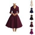 thumbnail image 1 of Formal Dresses for Women Satin Long Sleeve V Neck Lapel Collar Slim Fit A Line Flowy Midi Dress Wedding Guest Dress, 1 of 6