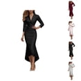 thumbnail image 1 of Formal Dresses for Women Satin Long Sleeve V Neck Stand Collar Slim Fit Maxi Bodycon Dress Wedding Guest Dress, 1 of 5