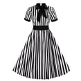 thumbnail image 1 of Formal Dresses for Women Short Sleeve Bowknot Neck Striped Retro Vintage 1950s Dress Fit and Flare Swing Cocktail Dress, 1 of 5