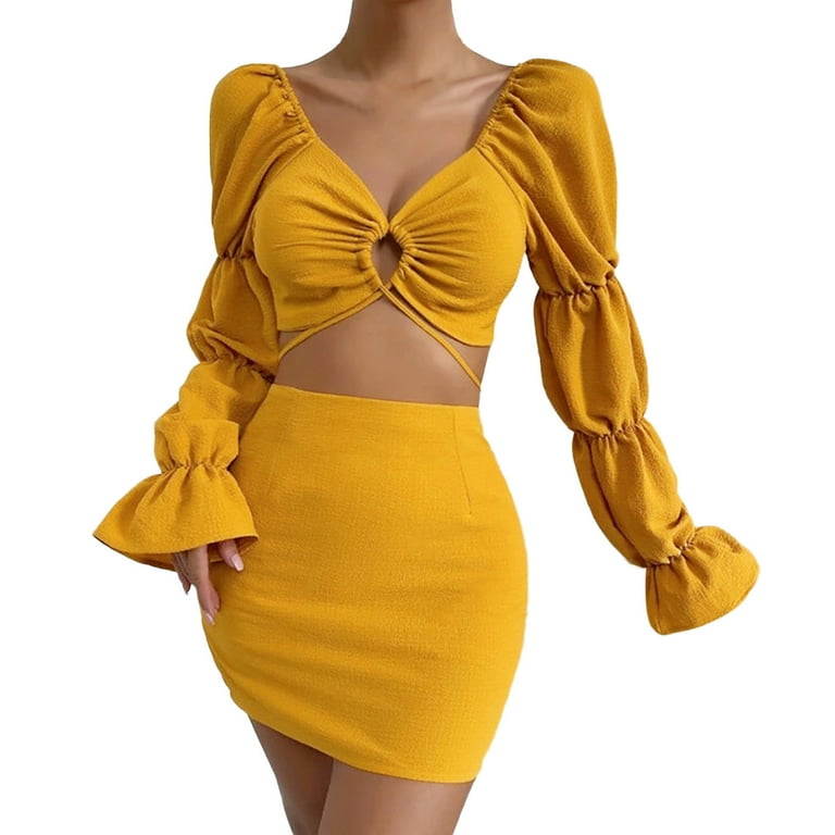 Autumn Women's Casual Dress Bandage Shirt Two Piece Outfits For