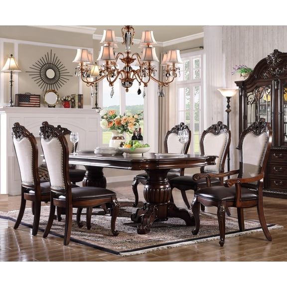 Formal Elegant Dining Set 7pc Extendable Table Upholstered Chairs Two-Tone Traditional Furniture