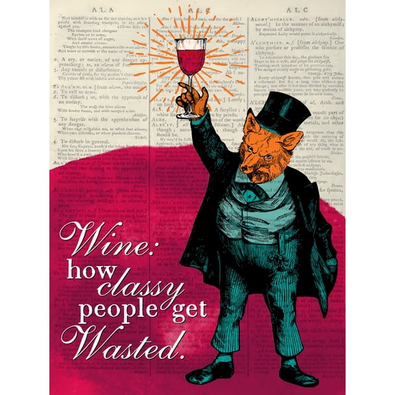 Formal Fox Wine Classy Wasted Upcycle Style Dictionary Extra Large XL Wall Art Poster Print
