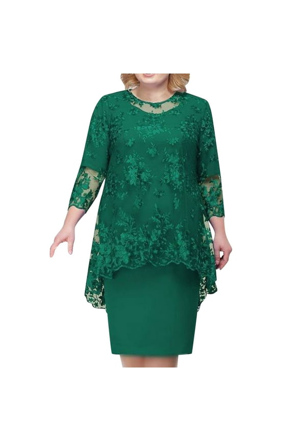 Formal Gowns and Evening Dresses Wedding Guest Womens Elegant Lace Embroidery Evening Dress Half Sleeve Women Casual Dresses for Party & Banquet Night Out