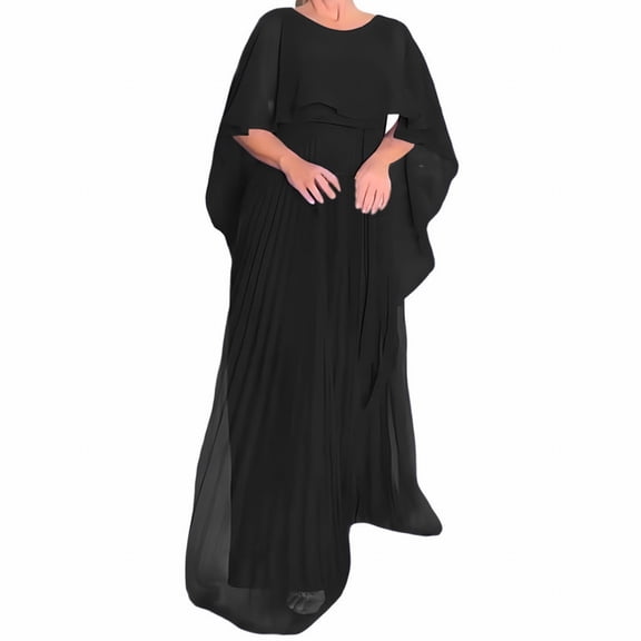 Formal Gowns and Evening Dresses Midi Dresses Womens Temperament Solid Color Shawl Evening Dress High Waisted Chiffon Pleated Dress for Wedding Guest