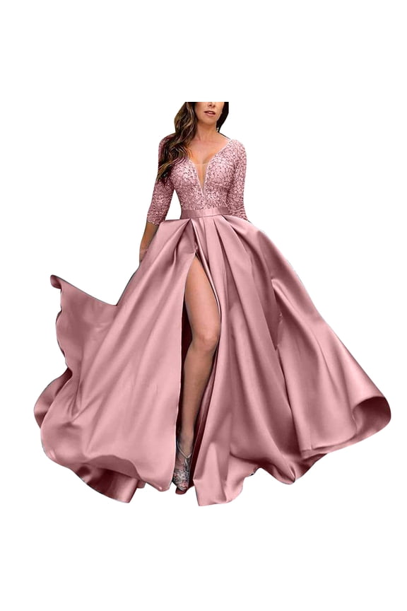 Formal Gowns and Evening Dresses Prom Dress Women Dress Evening Party Five-Point Ruched Dress Bronzing Big Party Robe Skinny Clubwear Dress Elegant
