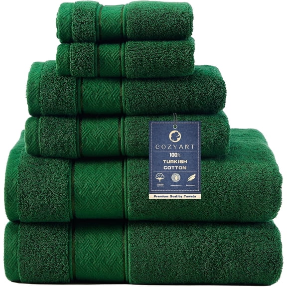 Formal Green 6 Piece Bath Towel Set 100% Turkish Cotton 650GSM