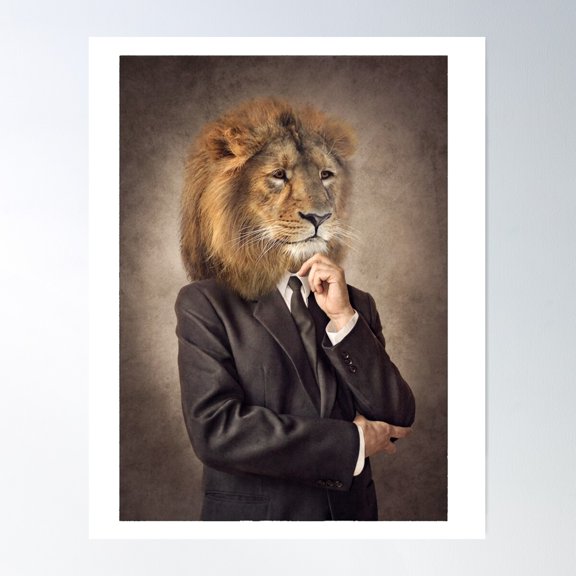 Formal Lion In A Suit Poster Wall Art, Modern Wall Decor For Living Room Bedroom, 24x36 UNFRAMED