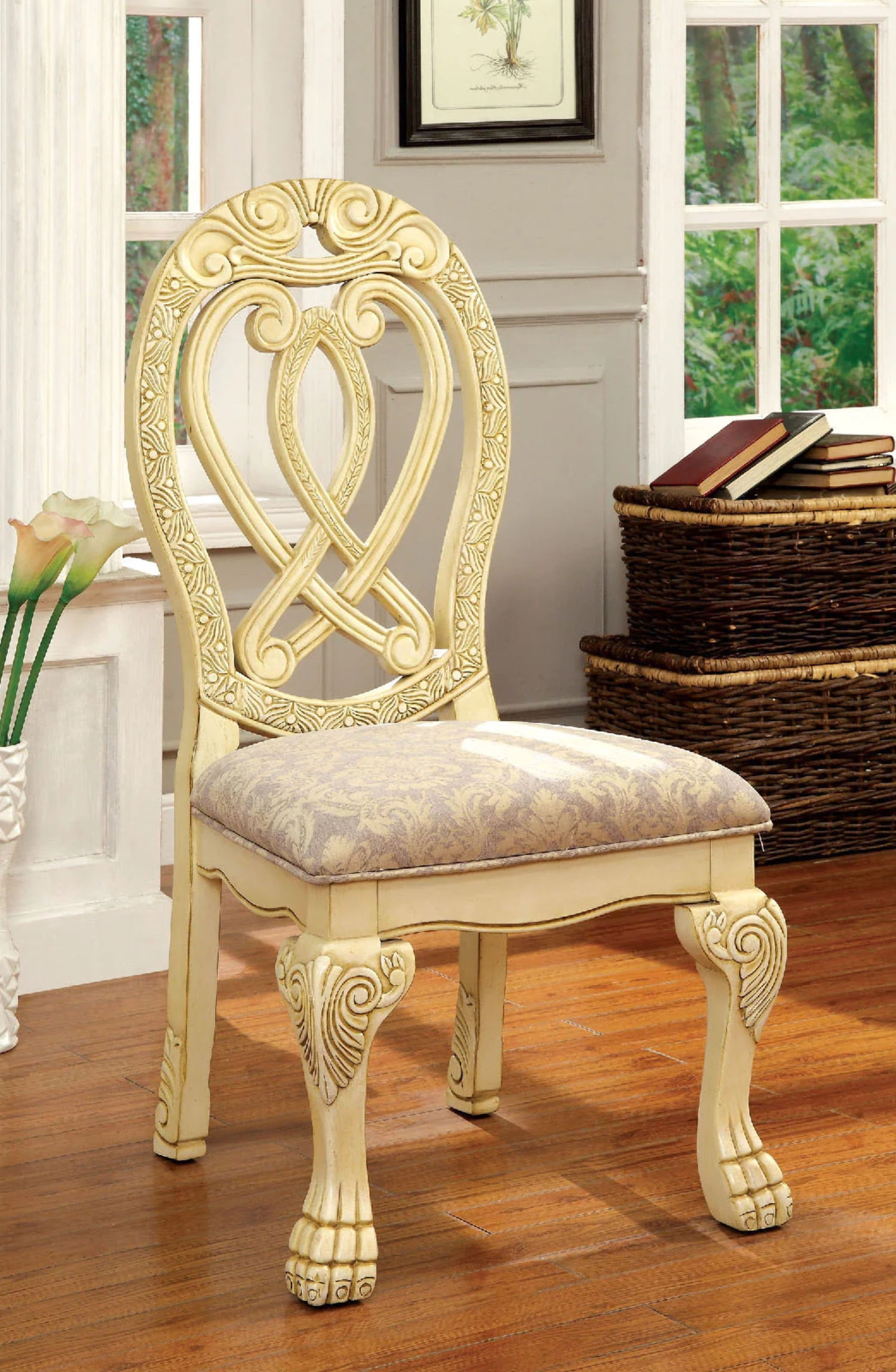 Rustic white ornate carved chair discount