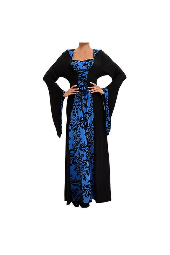 Formal Midi Dress Medieval Dress Rules Hemline Double Women's Stand Collar Big Ancient Long Skirt Long Sleeve Round Neck Dress S-298 Blue L