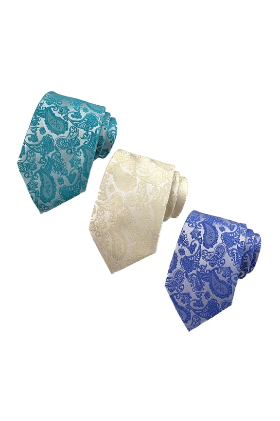 Men‘s Office & Wedding Ties, 3-Pack - Jacquard Woven Classic Neckties Featuring Stripe and Check Designs for a Professional Formal Look