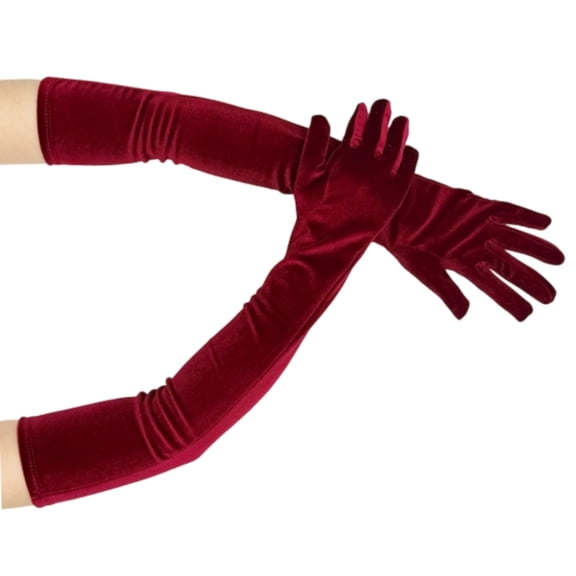 Formal Operas Gloves For Women Soft Velvet Elbow Length Stretchy Design Red Evening Dress