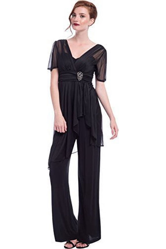 Formal Short Sleeve Jumper Crystal Pin, M, Black