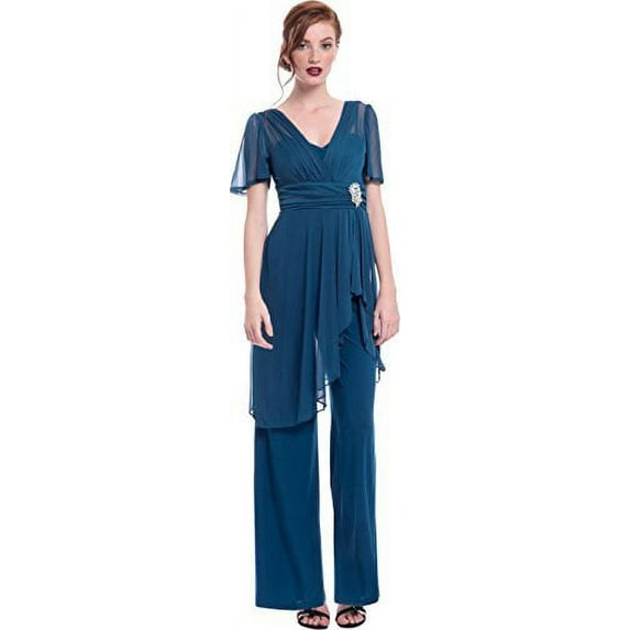 Formal Short Sleeve Jumper Crystal Pin, M, Teal