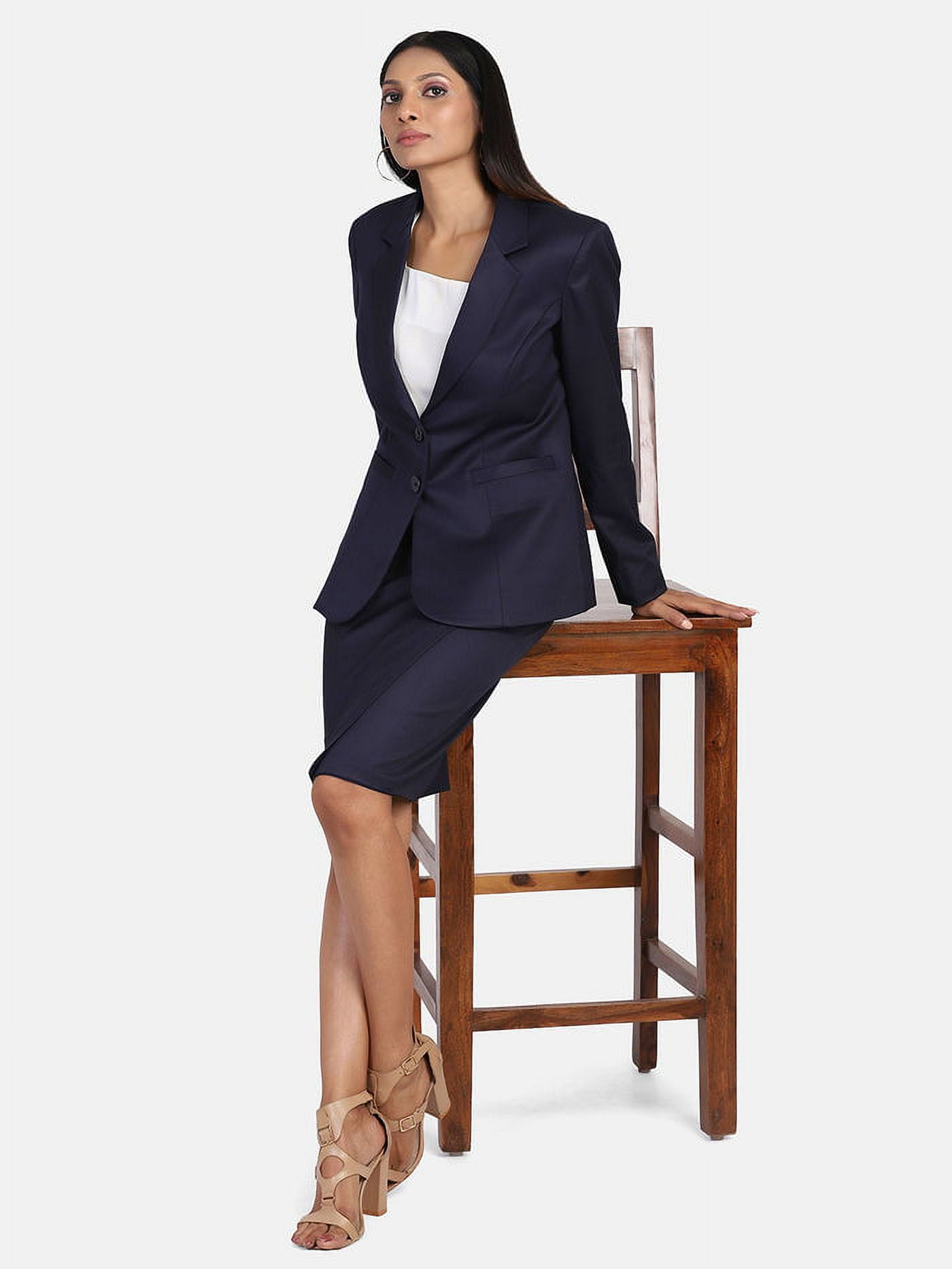 Women's navy top blue skirt suit