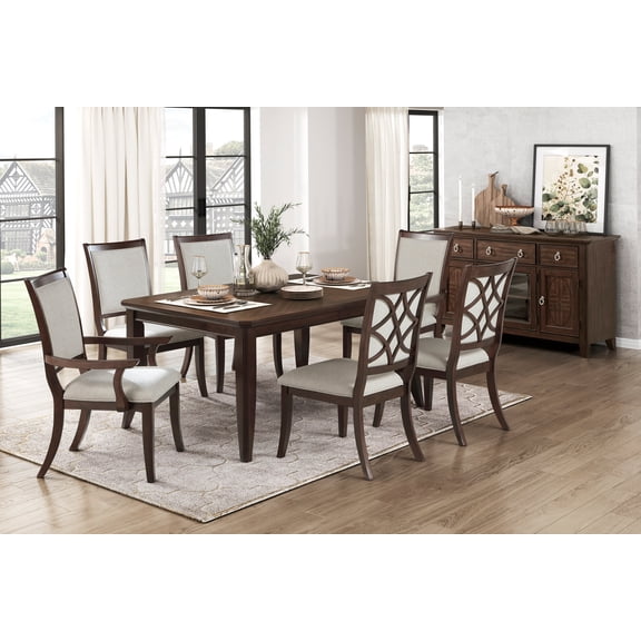 Formal Traditional 7pc Dining Set Table and Chairs Separate Extension Cherry Finish with Dark Walnut Inlay Wooden Furniture