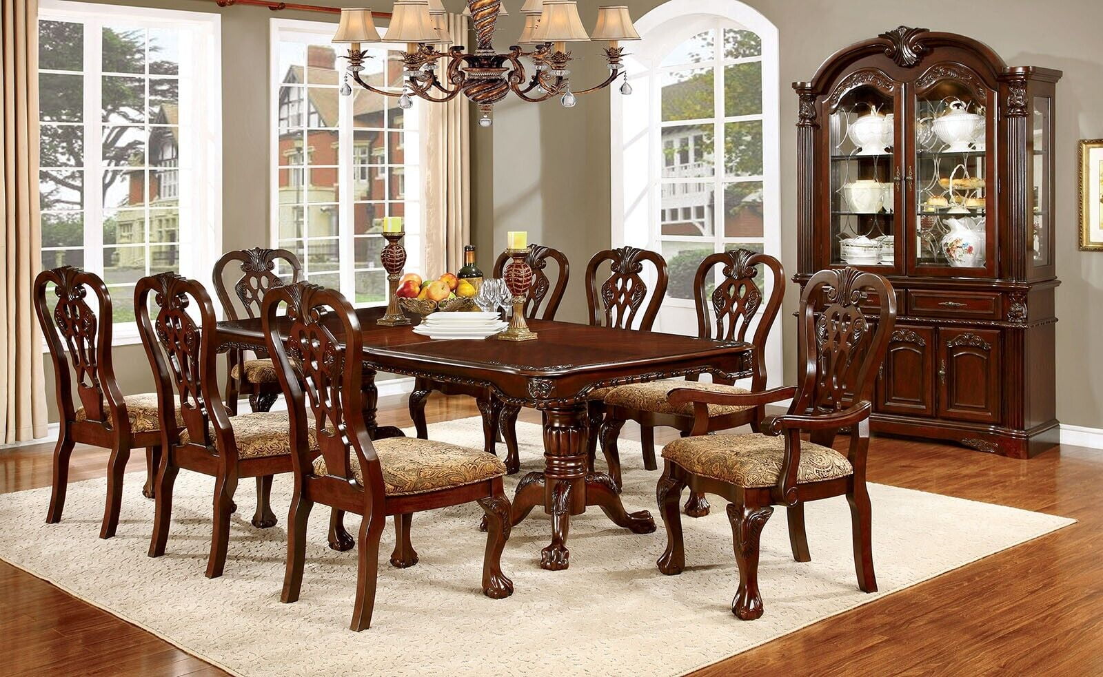 ダイニングテーブル Dining Table set antique storage chair Formal Traditional Antique Dining Room Furniture 9pcs Set Brown