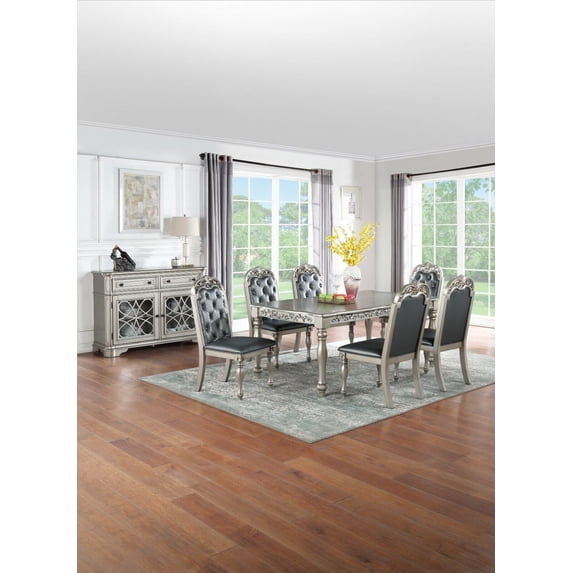 Formal Traditional Grey Finish Dining Room Furniture 7pc Set Table 6x Side Chairs Tufted Back Cushion Seats