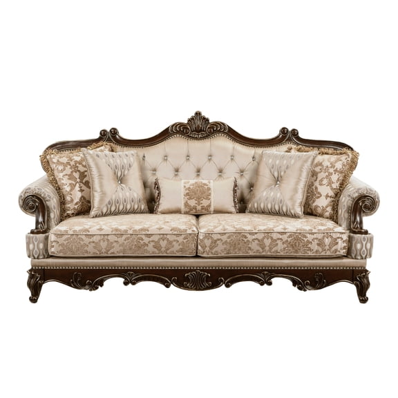 Formal Traditional Luxury Sofa Cherry Finish with Gold Tipping Solid Wood Living Room Furniture 1pc