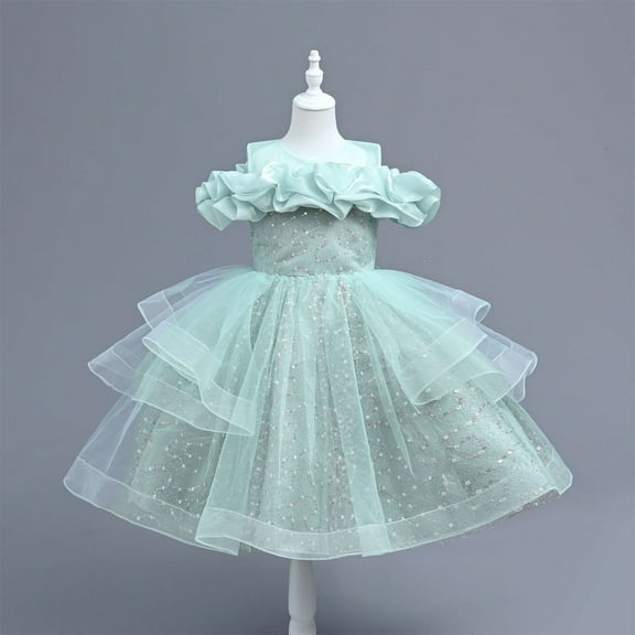 Formal Tutu-Dresses for Girls Size 5-11 Trendy Sequins Sleeveless Crewneck Toddlers Kids Elegant Solid A-Line Birthday Party Prom Dress
