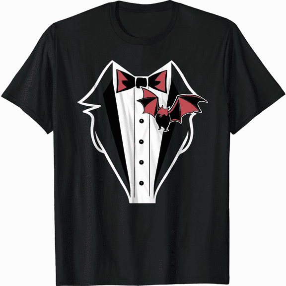 Formal Tuxedo Bowtie Bat Graphic Unisex Short Sleeve Novelty Tee Shirt