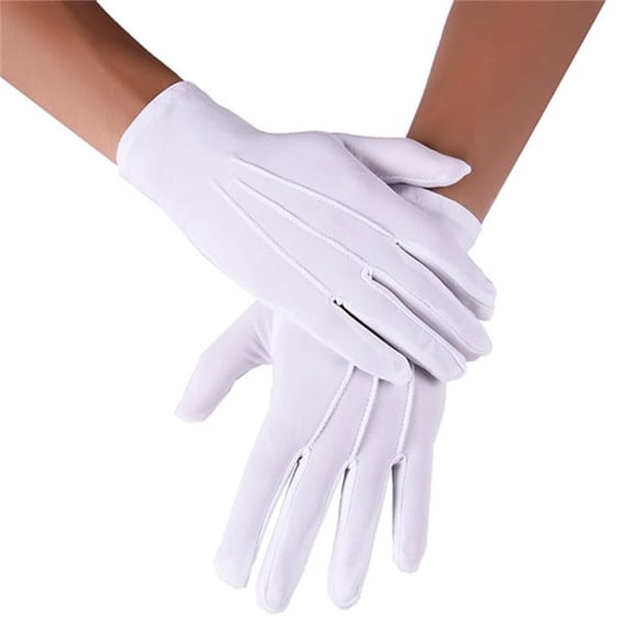 Formal White Gloves, Polyester-Cotton Blend with Triple-Stitch Ribbed Back and Classic Tuxedo Style, for Honor Guard Ceremonies, Uniform Accessory or Formal Event Wear