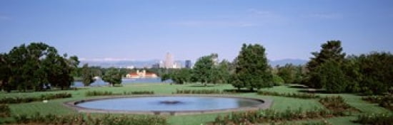 Formal garden in City Park with city and Mount Evans in background Denver Colorado USA Canvas Art - Panoramic Images (36 x 12)