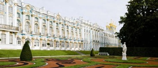 Formal garden in front of a palace Tsarskoe Selo Catherine Palace St Petersburg Russia Canvas Art - Panoramic Images (30 x 13)