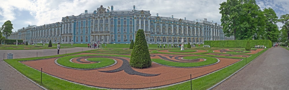 Formal garden in front of the palace Catherine Palace Tsarskoye Selo St Petersburg Russia Canvas Art - Panoramic Images (27 x 9)