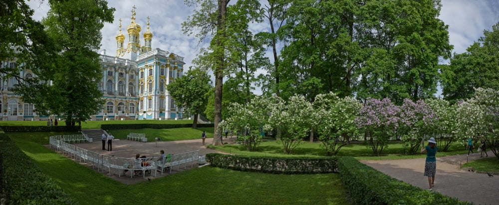 Formal garden in front of the palace Catherine Palace Tsarskoye Selo St Petersburg Russia Canvas Art - Panoramic Images (27 x 9)