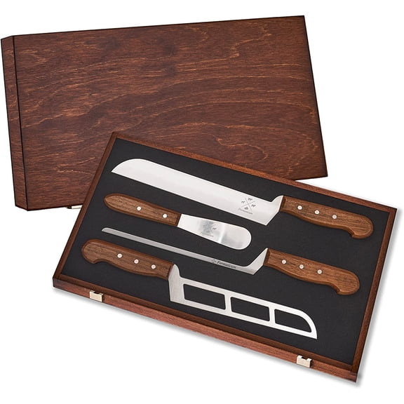 Formaticum Mini 4 Knife Set- Modern Cheese Knife Set with Solid Walnut Handle, Mini Stainless Steel Knives in an Elegant Wooden Box, Great Gift for Cheese Charcuterie Fan, Handmade in Italy