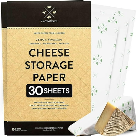 Formaticum Zero Cheese Storage Paper, Compostable, Biodegradable, and Plastic-Free Paper to Keep Cheese and Charcuterie Fresh, 9 x 13 Inches, 30 Total Sheets (2 Boxes)