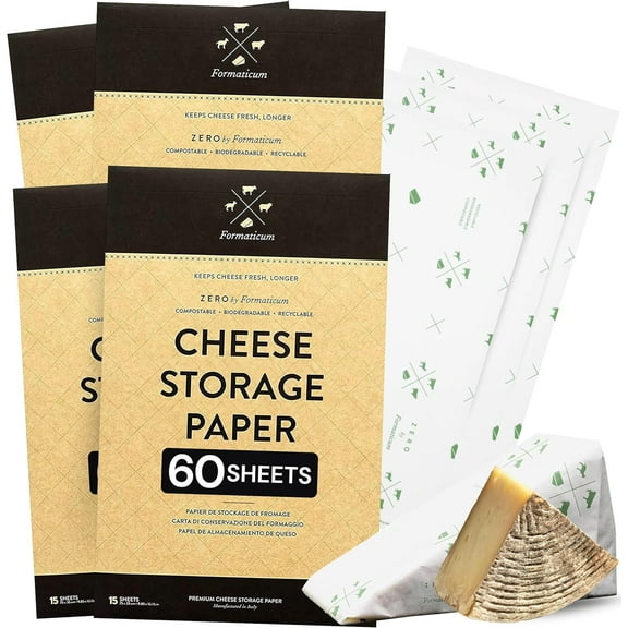 Formaticum Zero Cheese Storage Paper, Compostable, Biodegradable, and Plastic-Free Paper to Keep Cheese and Charcuterie Fresh, 9 x 13 Inches, 60 Total Sheets (4 Boxes)