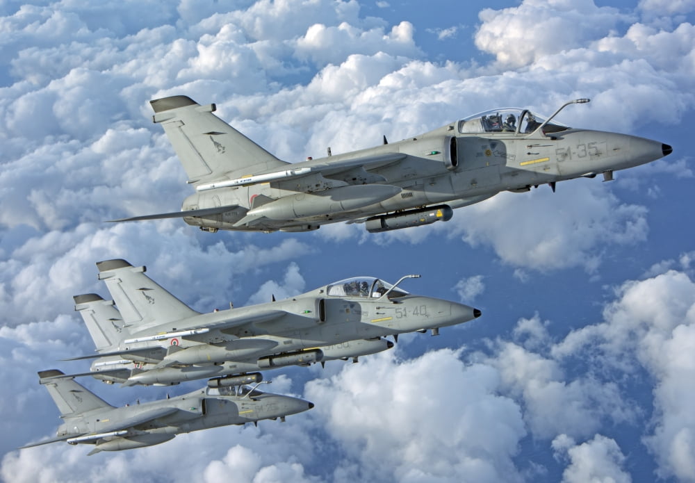 Formation of Italian Air Force AMX-ACOL aircraft over Italy Canvas Art - Giovanni CollaStocktrek Images (17 x 12)