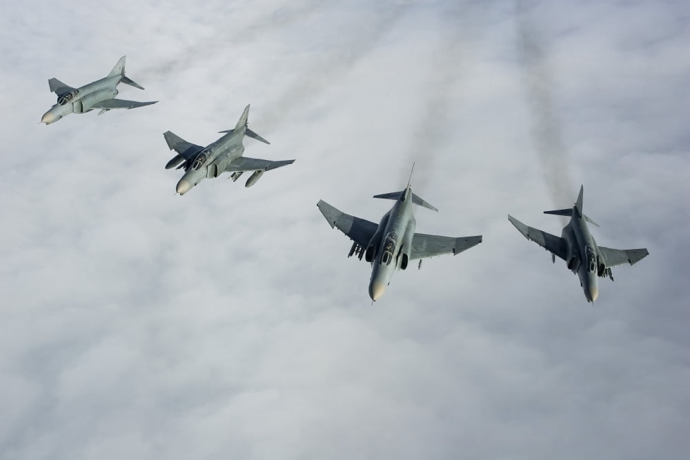 Formation of Luftwaffe F-4F Phantom IIs Canvas Art - Gert KromhoutStocktrek Images (35 x 23)