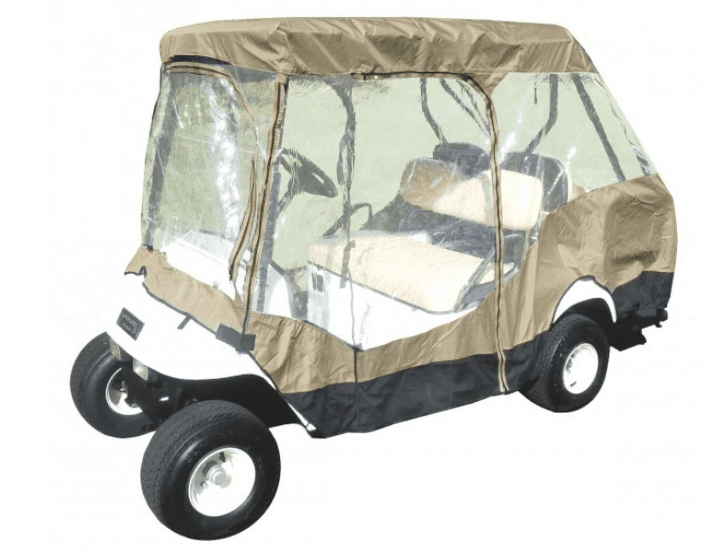 FORMOSA COVERS Covered Living Golf Cart Driving Enclosure for 4 seater with 2 seater roof up to 58" in Taupe