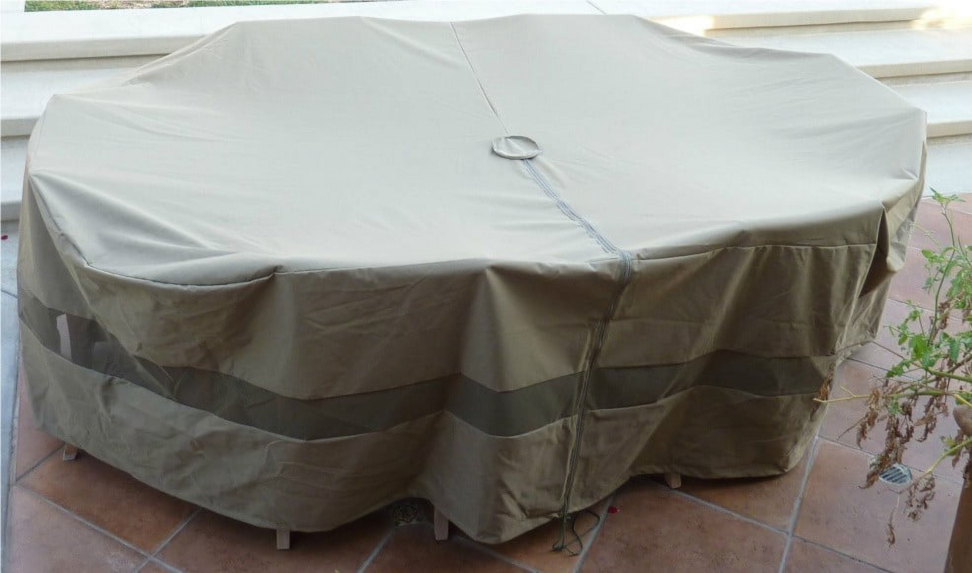 Taupe Water-Resistant Oval Patio Furniture Cover with Zipper