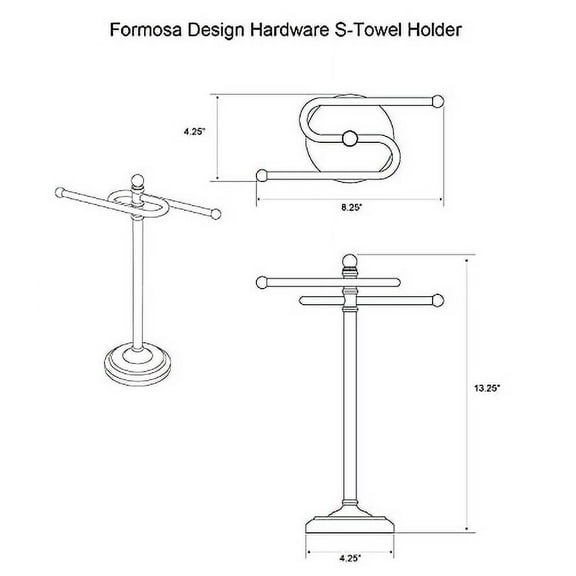 Formosa Design Hardware Freestanding Towel Holder for Bathroom Vanity Countertop (Brushed Nickel)