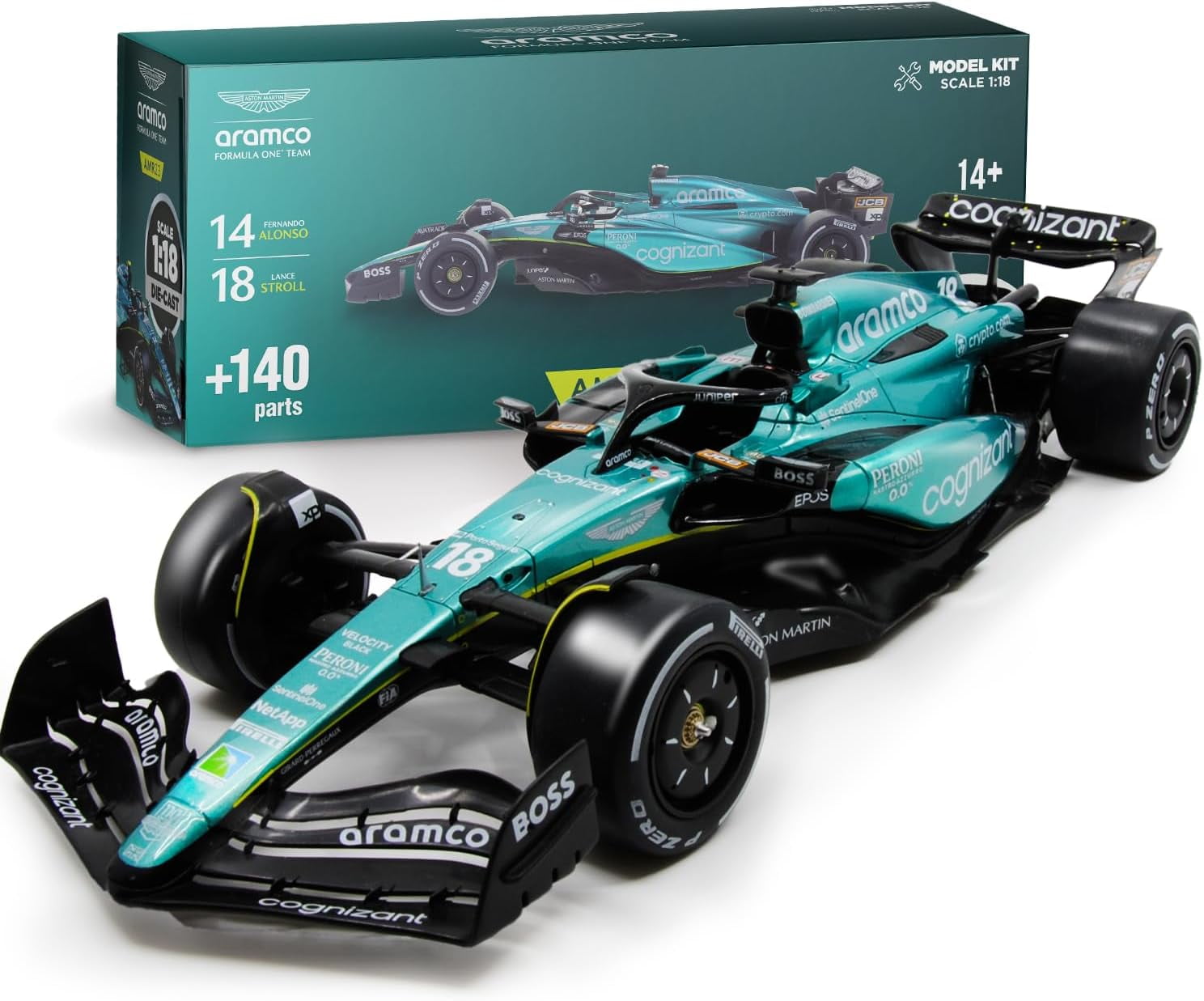 Formula 1 AMR 23 Model kit - 1:18 Scale Racing F1 AMR 23 Aramco Model Inspired by Fernando Alonso & Lance Stroll Building kit, Collectible diecast, 140 Pieces