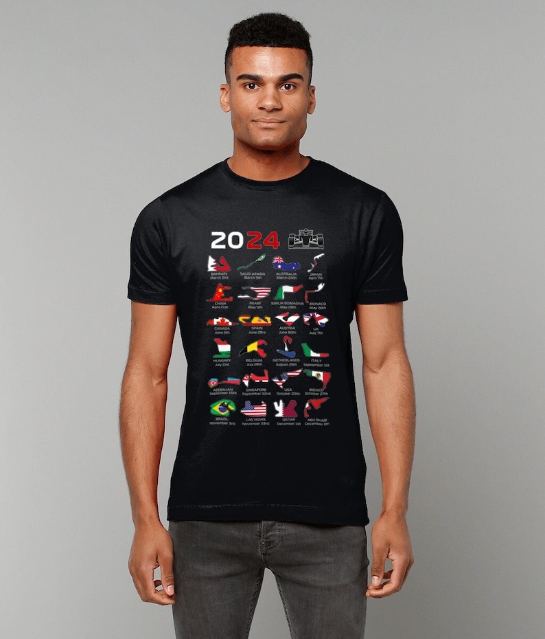 Formula 1 One 2024 Circuits TShirt, F1 Race Tracks Country Flags