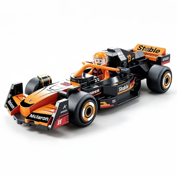 Formula 1 Pull Back Race Car Construction Block Kit 139 Pcs Orange 6 Wide Racing Vehicle Collectible Building Bricks Set