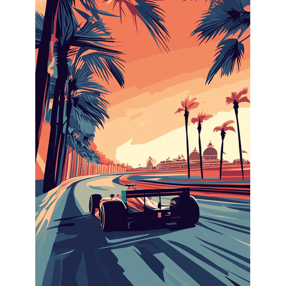 Formula 1 Racing Car Palm Trees Sunset Canvas Print/Wall ArtSuitable for Living RoomBedroomOfficeGarageGame Room Decoration.