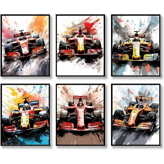 Formula 1 Racing Car Wall Art Formula Racing Poster Race Car Wall Decor Set of 6 Unframed (8''x10'') Supercar Poster Man Cave Boys Room Wall Decor
