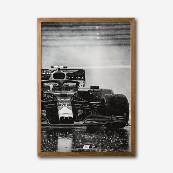 Formula 1 Racing Car in Rain Black and White Canvas Wall Art  Motorsport Photography Decor