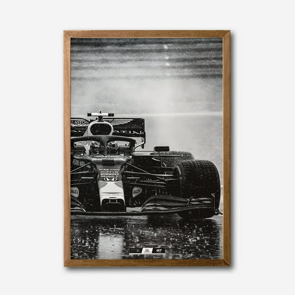 Formula 1 Racing Car in Rain Black and White Canvas Wall Art Motorsport Photography Decor