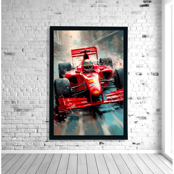 Formula 1 Racing Wall Art, Red Race Car Print, Motorsport Decor, Dynamic Racing Artwork, Man Cave, Wall Decor Chart, Gift Idea #2035, Stretched Canvas Size 12x18