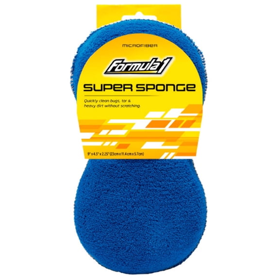 Formula 1 Two-Sided Microfiber Vehicle Scrub Sponge with Mesh Scrubbing Side, Durable Car Cleaning Supplies