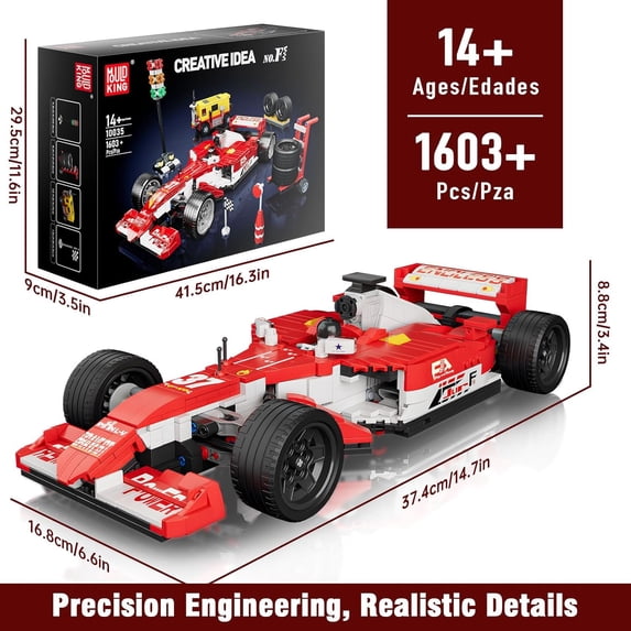 Formula Car Building Set, 1:12 Scale Formula Model Race Cars, 10035 Car with Spare Tire and Indicator, Blocks Kits (1603 Pieces)