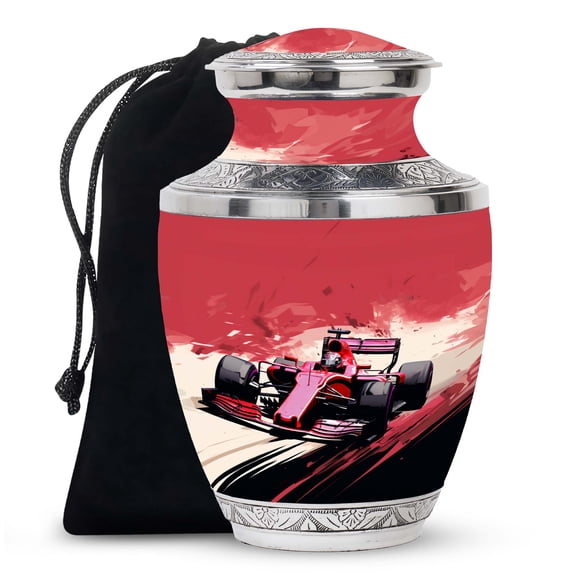 Formula Car in High-Speed Motion Opulent Large Urn for Adult Male - Decorative Ashes Sanctuary Funeral Urns For Human Ashes - Memorial Urns 10 Inch